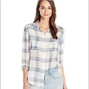 PAIGE Women's Button Down MYA Shirt Pristine/Stormy Weather/Rose Smoke Size XS